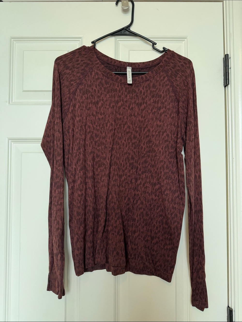 Athleta Long Sleeve Crewneck Top - Maroon cheetah Pattern